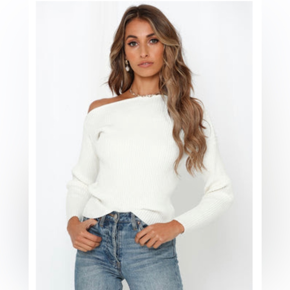 Ivory Off One Shoulder Sweater